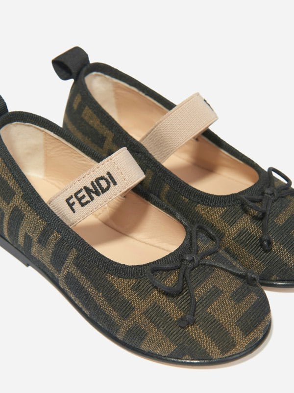 Fendi Kids Fendi Girls FF Jacquard Ballerinas in Brown