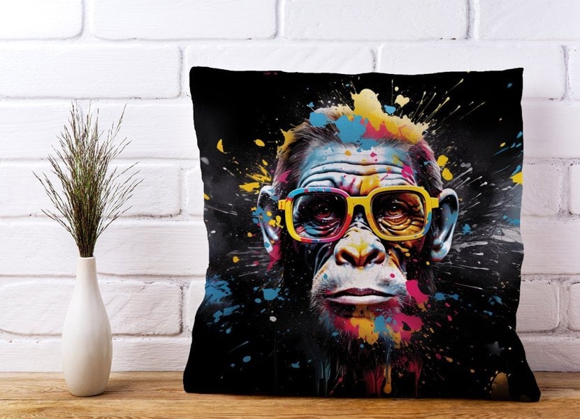 Warren Reed Coloured Splashart Monkey Face Cushions