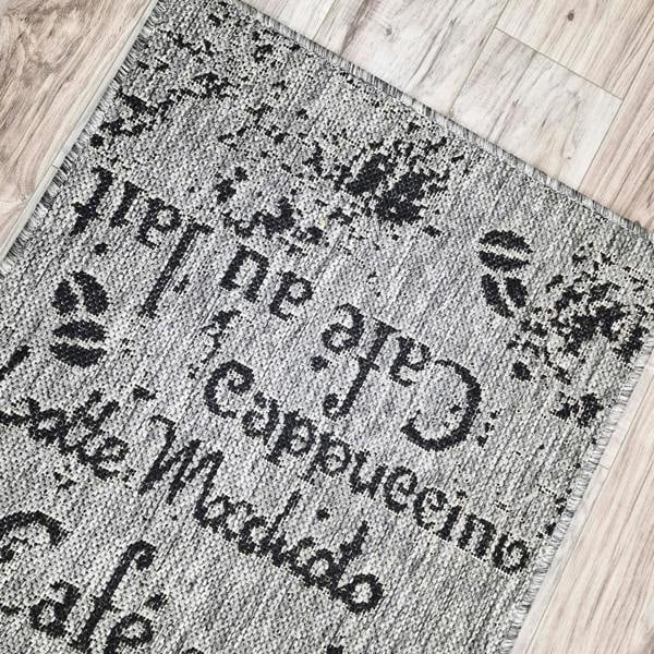 Non-Slip Grey Kitchen Rug Coffee Pattern Flat Weave Sisal Look Area Mat and Runner