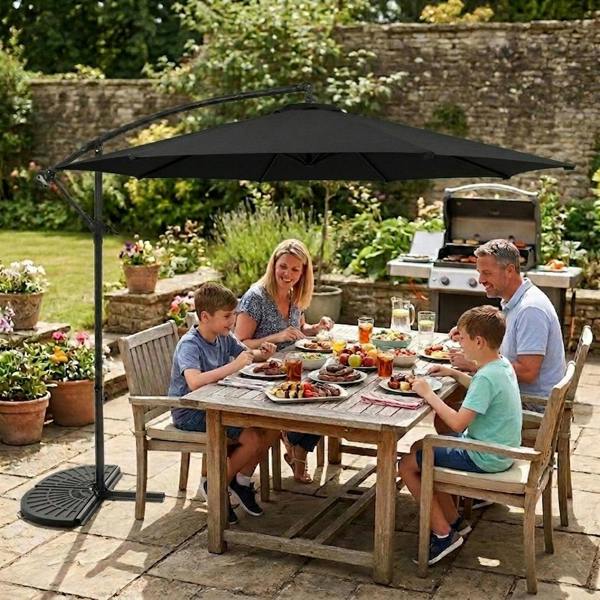 Jardi Cantilever Parasol 3m With Half Fan Base – Black