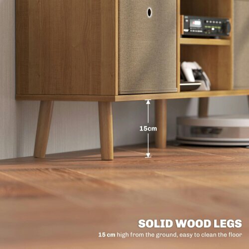 Wyld Haus Linore 110cm Wooden Brown TV Storage Cabinet With Fabric Fold Down Drawers For Screens Up To 50 Inches