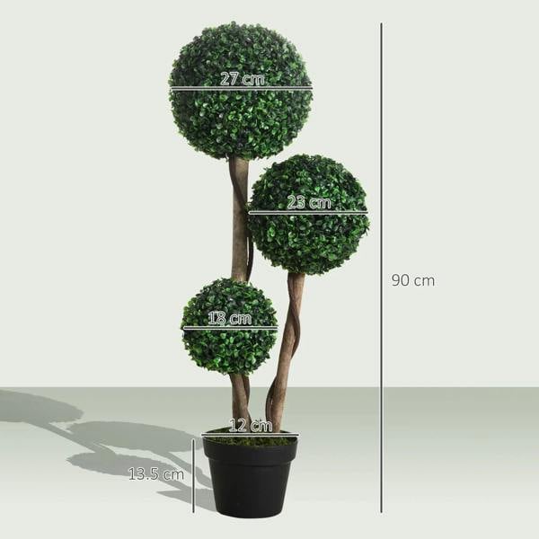 90 cm artificial boxwood ball topiary tree with dark green spheres in black pot