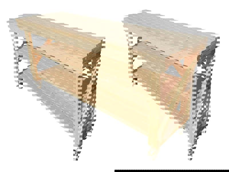 Acorn kiln-dried wooden workbench with double shelves and wheels ideal for workshops and garages