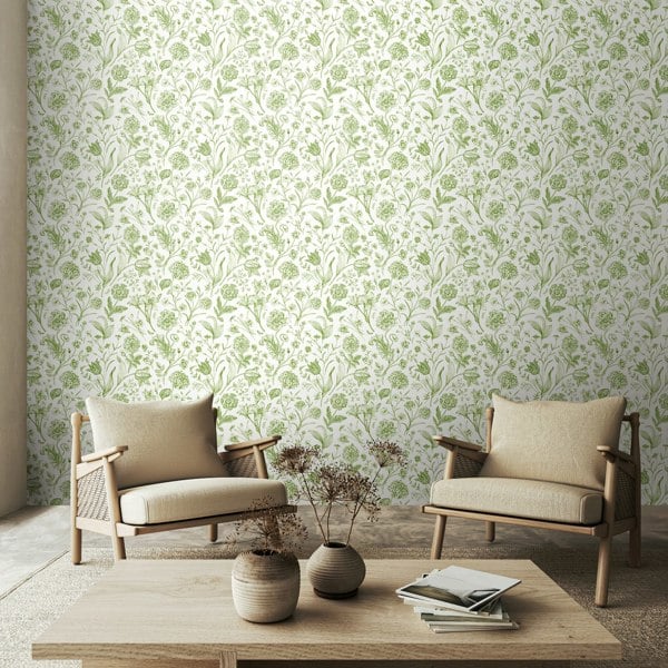Hoopla Walls Floral Toile - Sage 10m Wallpaper