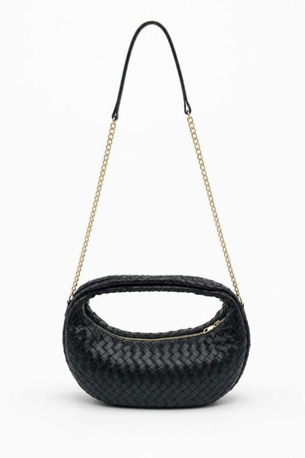 SVNX Woven Hobo Chain Shoulder Bag in Black