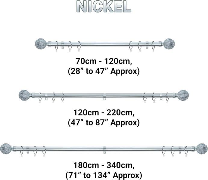 A.Unique Home Knotted Ball Extendable Curtain Pole (25/28mm) (Nickel,120cm - 220cm)