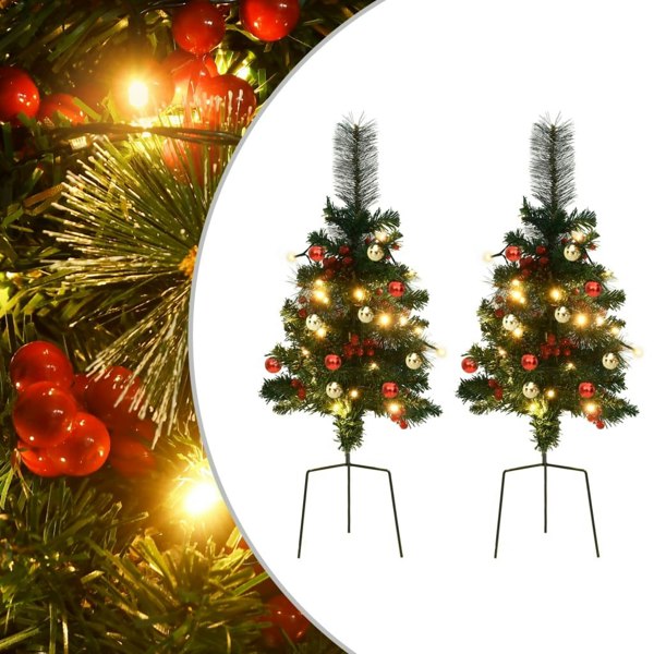 Berkfield Artificial Pathway Christmas Trees with LEDs 2 pcs 76 cm PVC