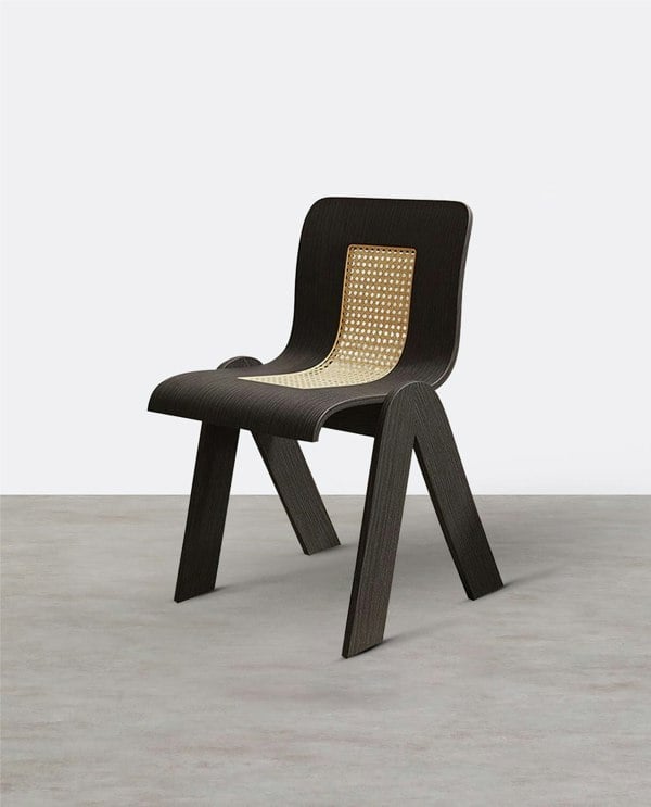 Verna Curve Dining Chair, Black & Rattan-Weilai Concept