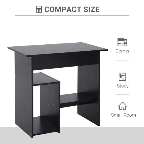 Wyld Haus Moke 80cm Wooden Black Compact Corner Desk With Keyboard Tray And Storage Shelves