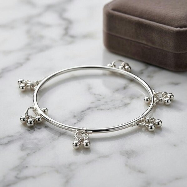 The Colourful Aura Dangling Ball Charm Kada Bangle | Silver Plated