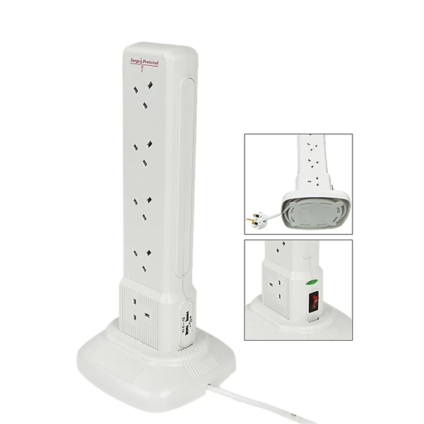 Axiom Tower 10 Gang extension Lead with 2 USB sockets