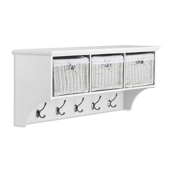 Tetbury Large Hanging Shelf with White Wicker Storage Baskets