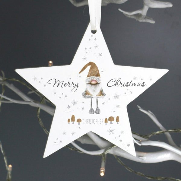 Personalised Memento Company Personalised Christmas Gonk Wooden Star Decoration