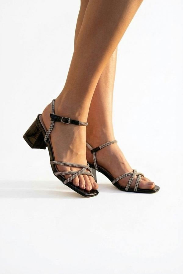 Willow Rhinestone Block Heel Sandals - Black_wb