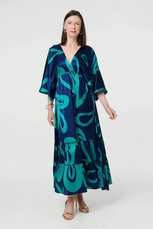 Blue | Abstract Relaxed 3/4 Sleeve Maxi Dress