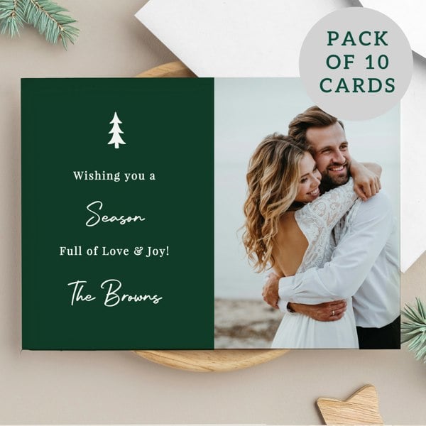 Personalised Memento Company Personalised Photo Upload Pack of 10 Green Christmas Cards
