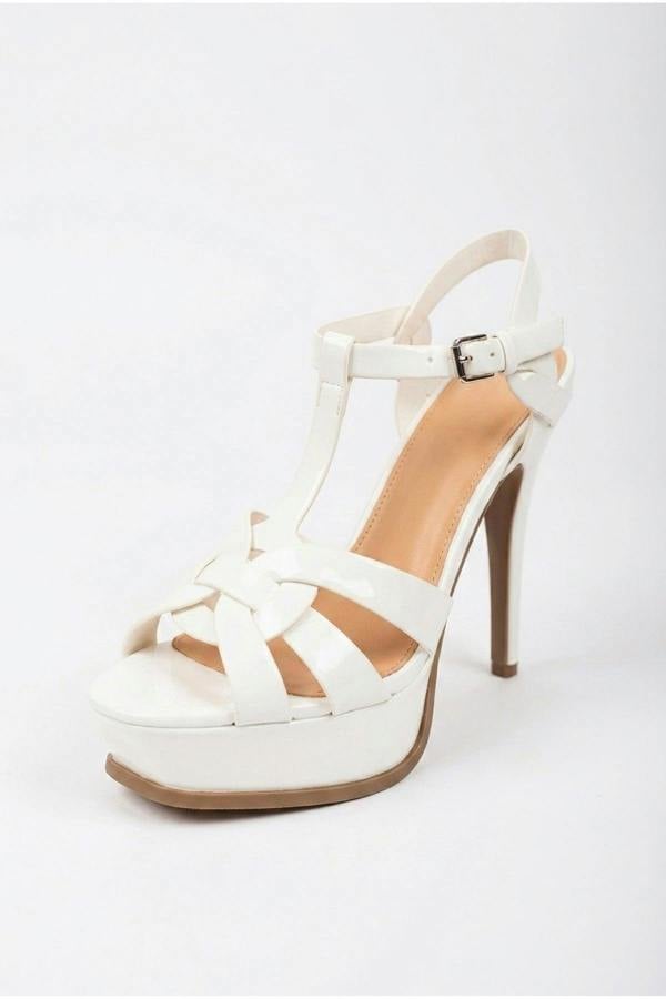 Francesca Platform T Bar Sandal High Heels - White