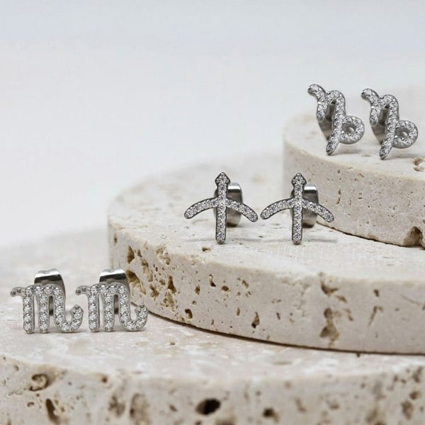 Say It With Capricorn Earrings with CZ Stones - Silver Plated