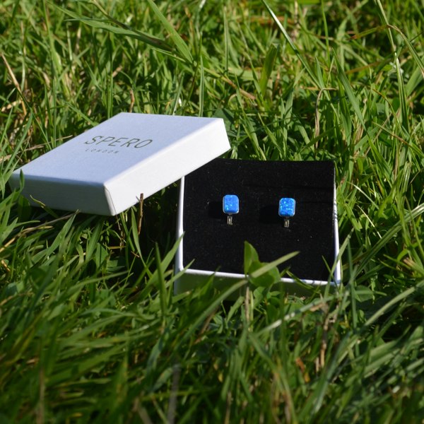 Spero London Rectangular High Quality Japanese Opal Sterling Silver Earrings