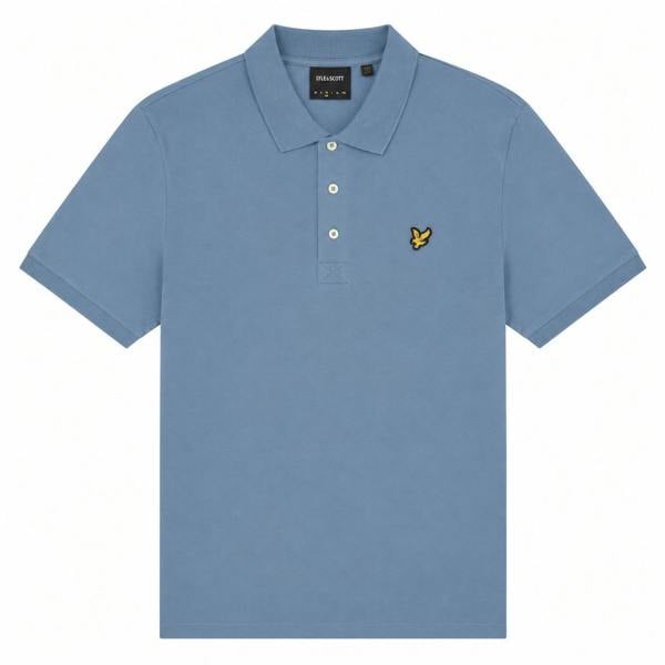 Lyle & Scott power blue polo shirt in cotton piqué with a classic collar, three-button placket, and yellow eagle logo.