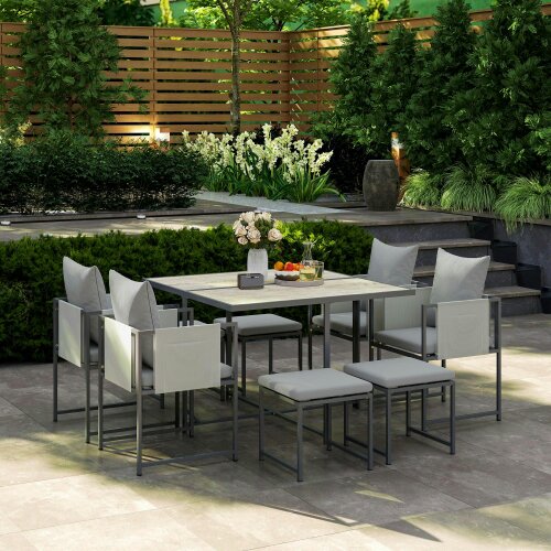 Wyld Haus Layori 8 Seater Grey Steel Frame Garden Dining Set