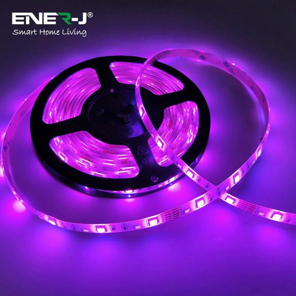 ENER-J 5 Meters Smart Wi-Fi RGB Colour Changing LED Strip Kit, Dimmable, IP20, for Bedroom Ceiling Party Decoration with Remote and Plug