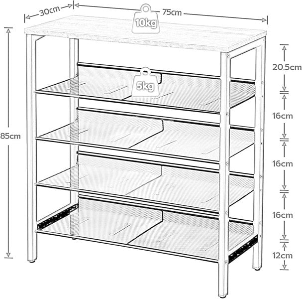 Rafaelo Mobilia 5-Tier Shoe Rack Greige