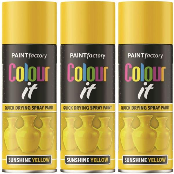 Paint Factory 3X  Sunshine Yellow Gloss Spray Paint 400ml