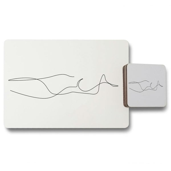 Benjamin Tate Design line art drawing of woman (Placemat & Coaster Set)