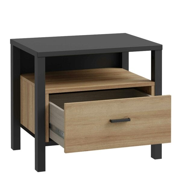 Wyld Haus Egtved Black and Natural Oak Wood Effect Bedside 1 Drawer
