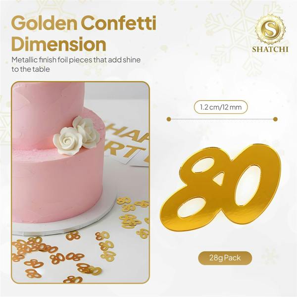 80th Birthday Gold Foil Confetti Family Pack for Table Decor and Celebration Displays image 1