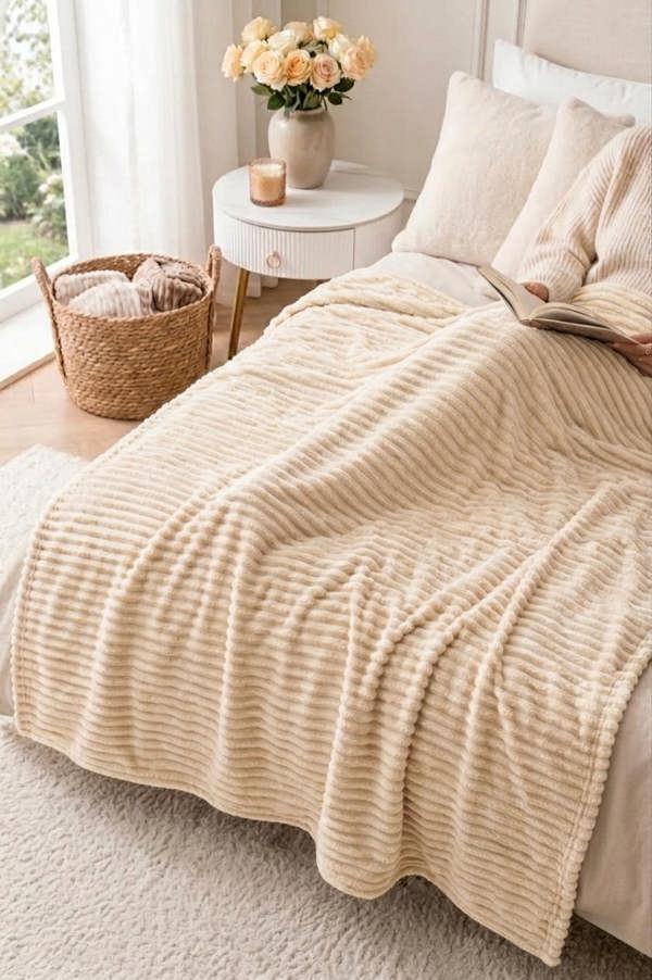 Dyzi Large Supersoft Ribbed Jacquard Fleece Throw Blanket 200 x 240cm