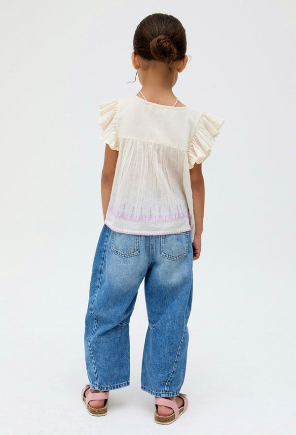 Kids Mariana Flutter Sleeve Embroidered Blouse In Cream - image 5