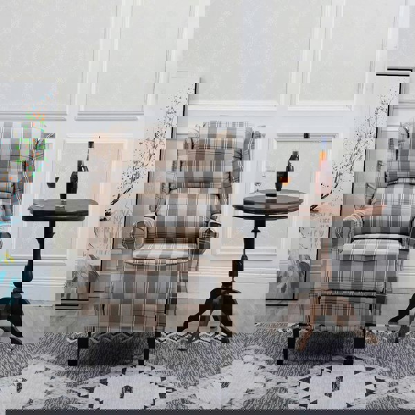 SQUAREBOXX Estonia Pushback Recliner Armchair in Beige Tartan