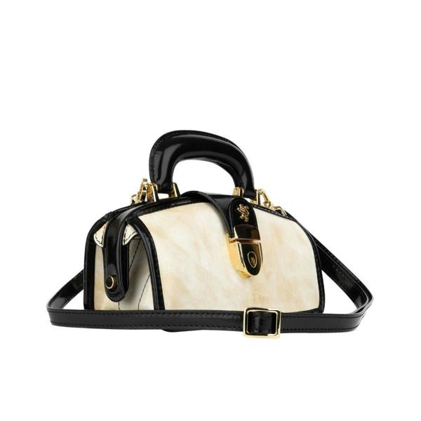 Embassy London Gazelle Mini - White & Black - Women’s mini patent leather top handle & crossbody bag