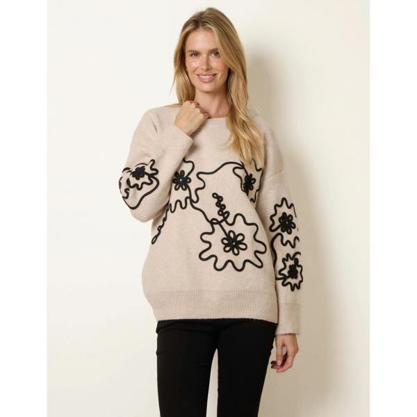 Blue Vanilla Abstract Floral Embroidery Jumper