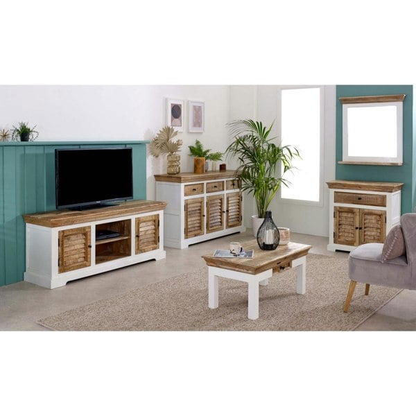 IH Design Milano Solid Mango Wood TV Cabinet White