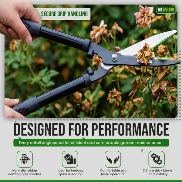 My Garden Outdoor Living Garden Hedge Shears with Hardened Carbon Steel Blades-53cm Lightweight Ergonomic Garden Shears-Trimming Hedges,Grass & Edges