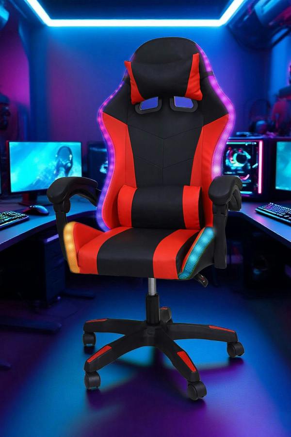 Groundlevel Gaming Office Chair with LED Lights - Red