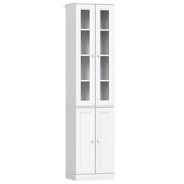 Tall Bathroom Storage Cabinet, 6-Tier Slim Bathroom Cabinet with Adjustable Shelf, 4 Soft-Close Doors, White