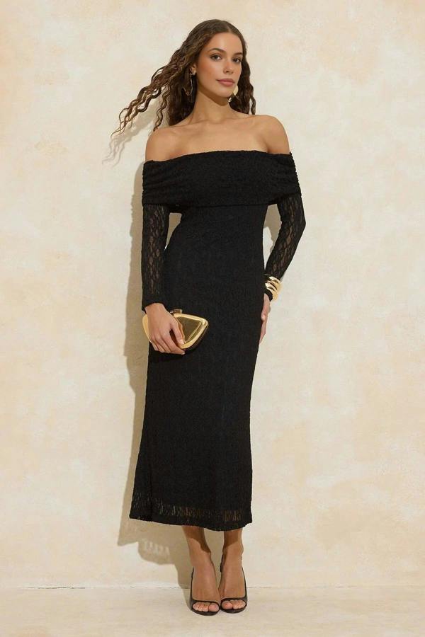 WOVCOR Lined Maxi Lace Evening Dress