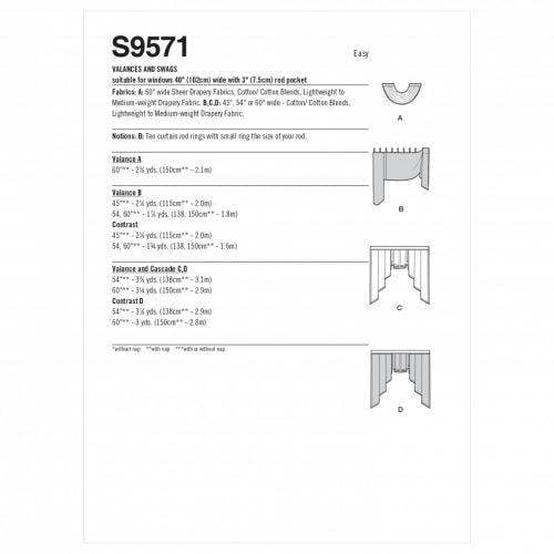 Simplicity Sewing Pattern 9571, Curtains OS (One Size Only) - Easy