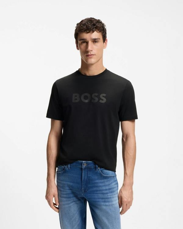 BOSS Orange Te Logo Regular-fit T-shirt in cotton with logo print - Black 001, front
