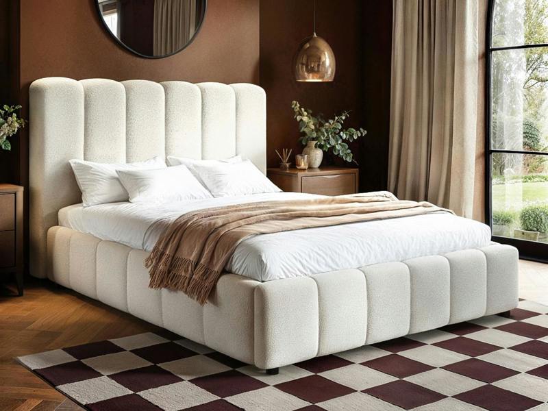 Emilie Ribbed Ottoman Bed Cream Boucle