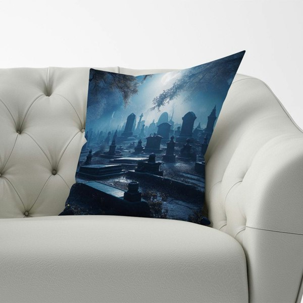 Warren Reed A Breathtaking Scene Of A Moonlit Graveyard Cushions