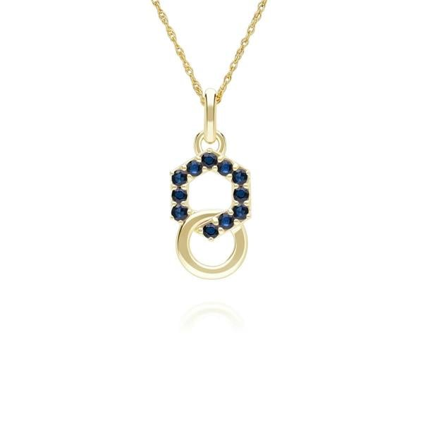 Gemondo Geometric Hexagon and Round Linked with Prong set Sapphire Pendant in 9ct Yellow Gold