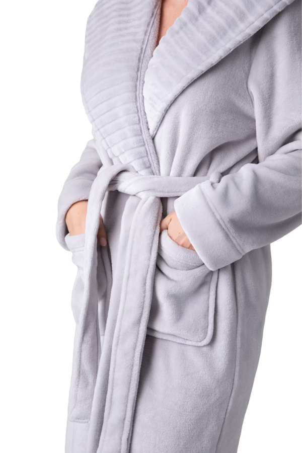 Camille Women's Supersoft Fleece Ribbed Collar Robe