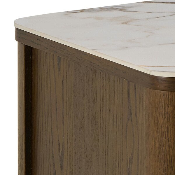 Wyld Haus Cork Oak Veneer TV Unit with Cream Ceramic Top 2 Drawers 2 Shelves