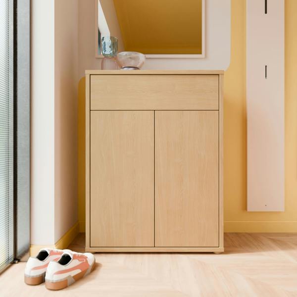 Furniture To Go Alice Springs Shoe Cabinet with 2 Doors Push-to-Open & 1 Drawer Push-to-Open in Elegancia Oak