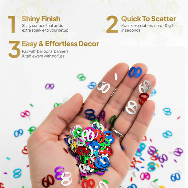 60th Birthday Multicolour Metallic Confetti Set for Party Tables and Milestone Celebrations image 6
